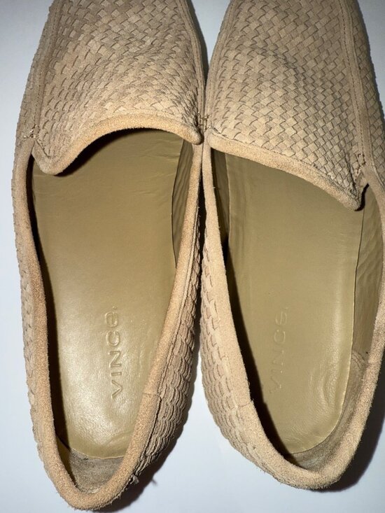 Vince Soma Slip On Sneakers Men\'s 12 Brown Woven Leather Loafers EUC Casual Tan main image 3